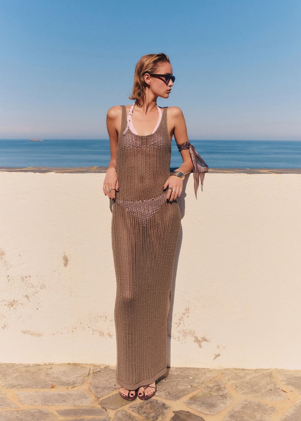 MANGO Crochet Long Dress