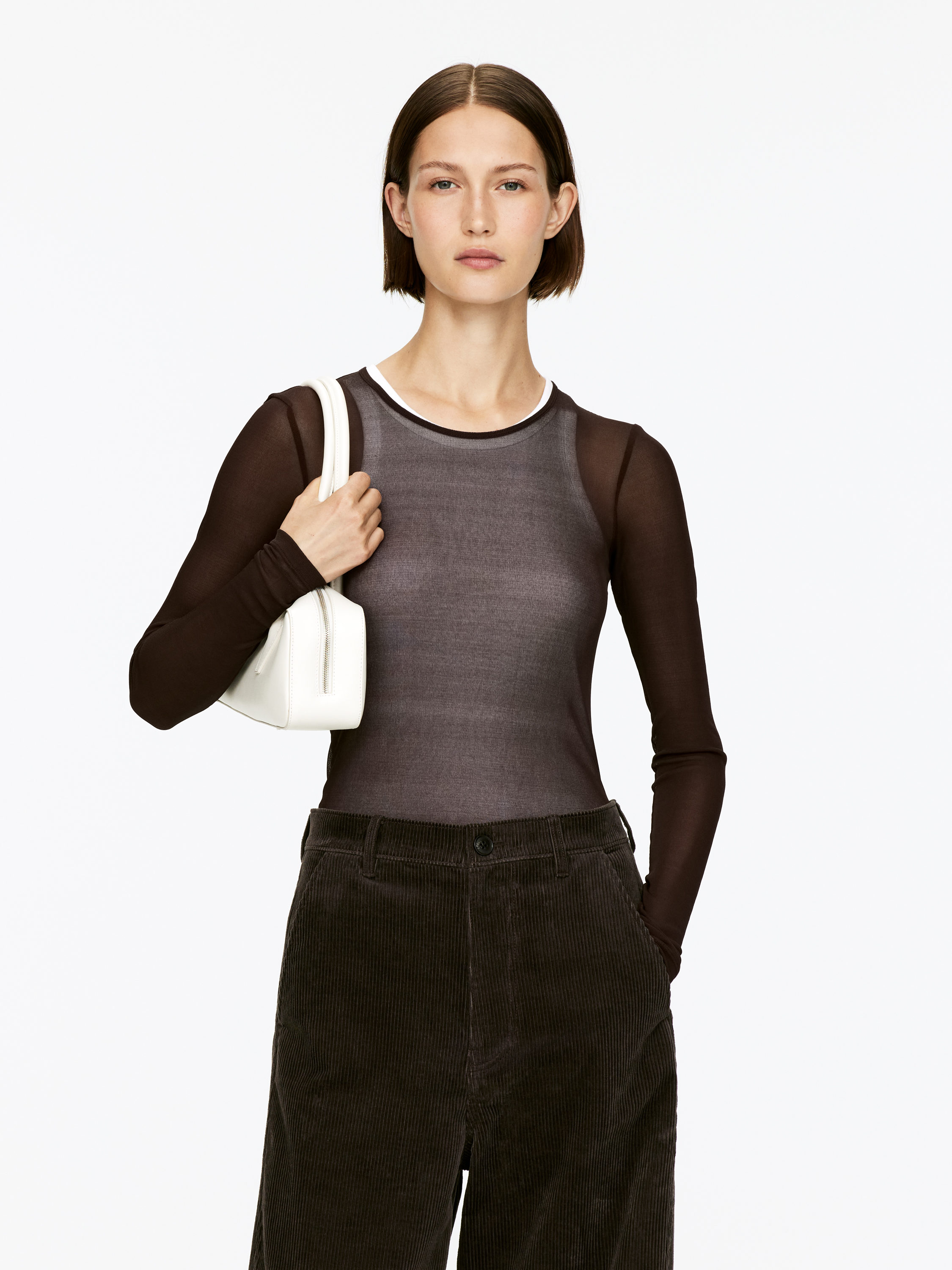 Sheer Silk Top &amp;ndash; Dark Brown &amp;ndash; Women &amp;ndash; Arket Gb