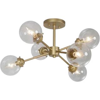 six light modern chandelier with brass finish