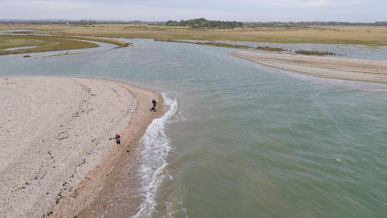 Aerial views of the South Coast of the UK on a cloudy day from a drone