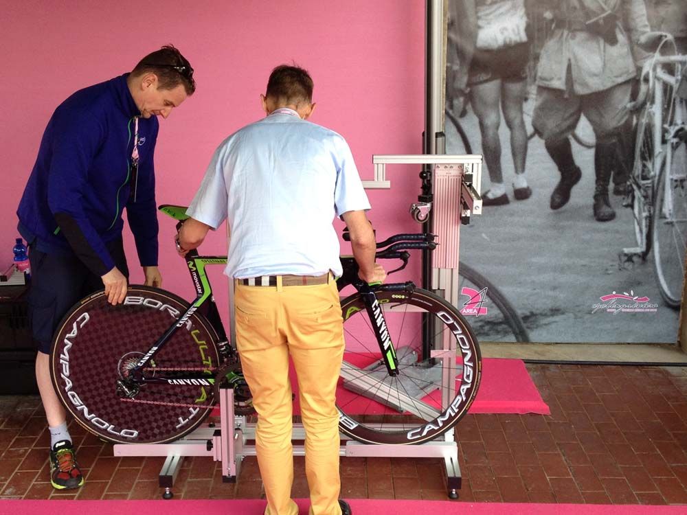 The UCI officials checked every bike before the riders trained on the TTT course