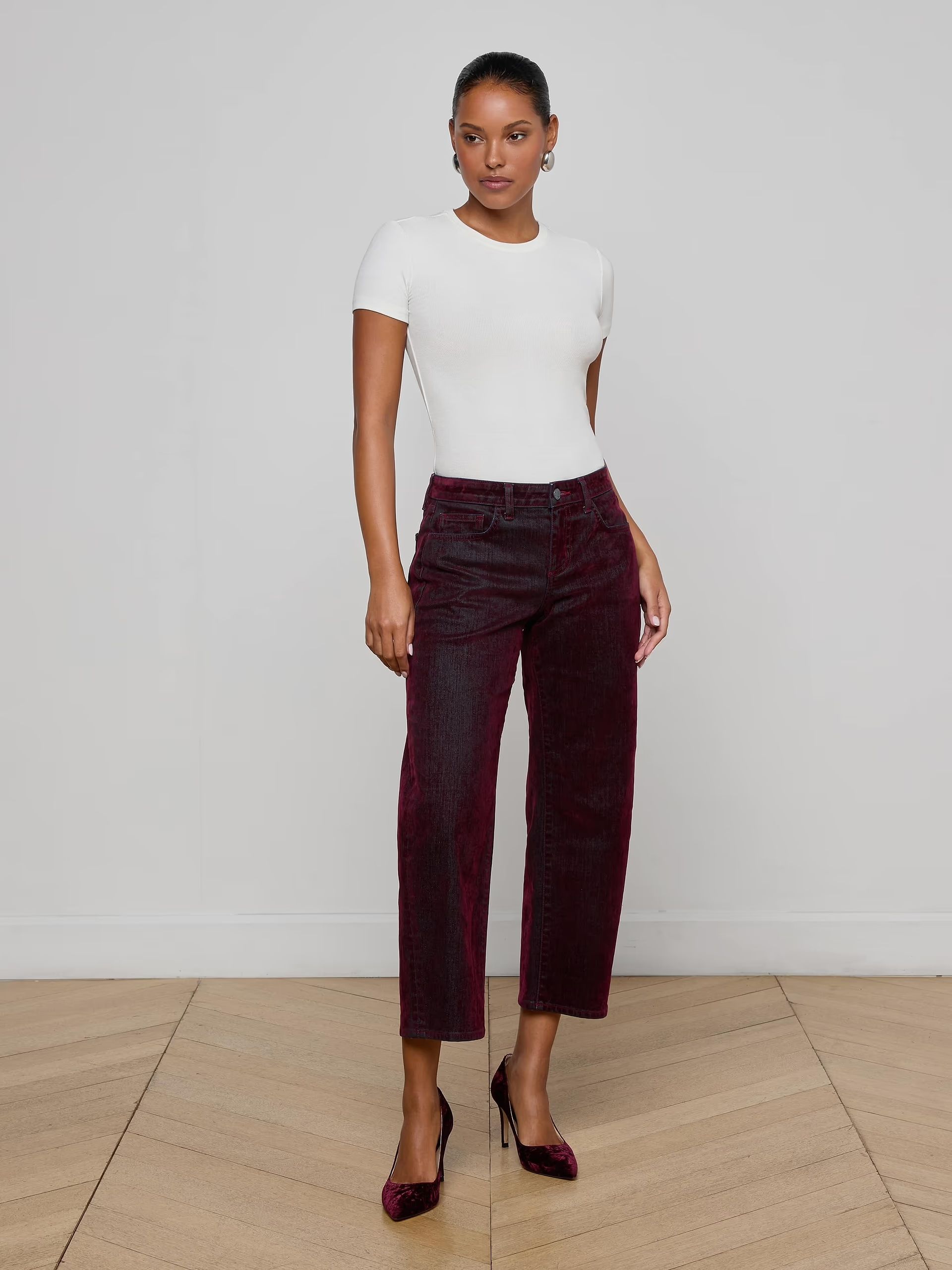 L'AGENCE, Dolores Flocked Bow-Leg Jean