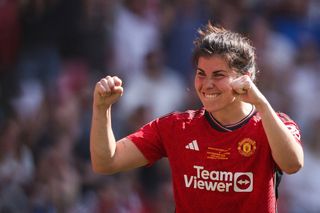 Lucia Garcia celebrates her second goal and Manchester United's fourth in the Women's FA Cup final at Wembley in May 2024.