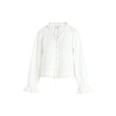 Free Assembly Women's Cotton Eyelet Ruffle Neck Blouse With Long Sleeves, Sizes Xs-Xxl