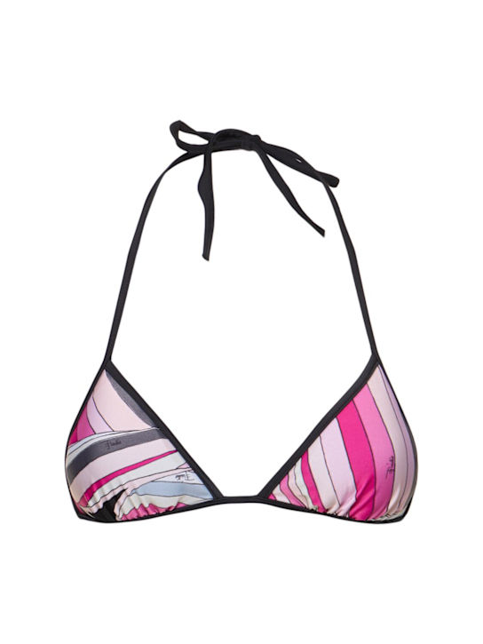 Printed Lycra Triangle Bikini Top - Pucci - Women - Black/fuchsia - Xs
