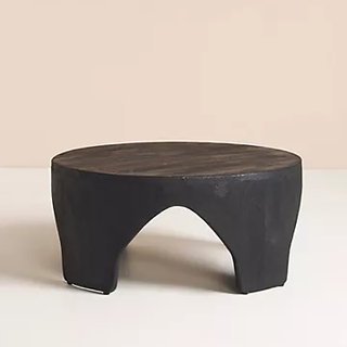 black round acacia wood coffee table