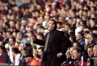 Neville Southall takes charge of Wales against Denmark in 1999.