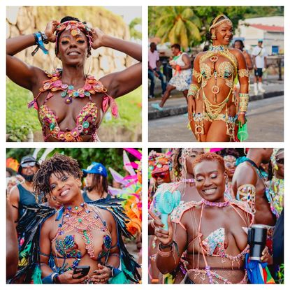 four women at Caribbean Carnival in a grid pattern