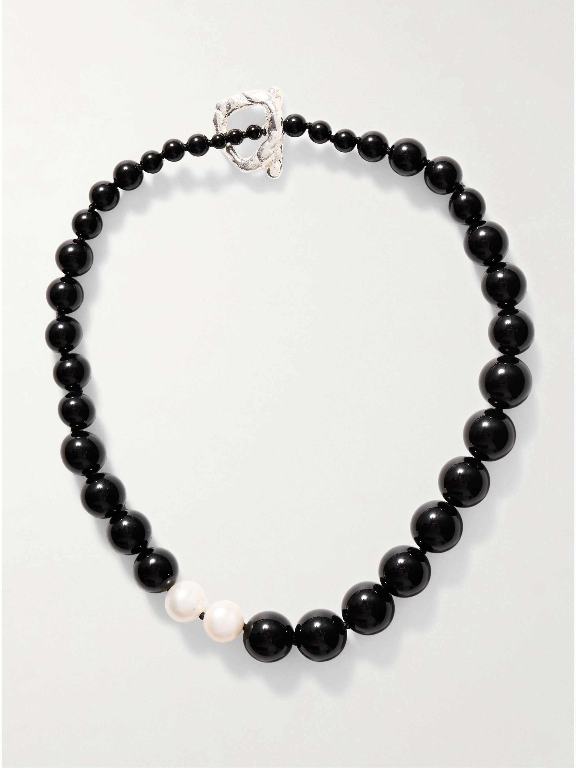 Recycled Silver, Onyx and Pearl Necklace