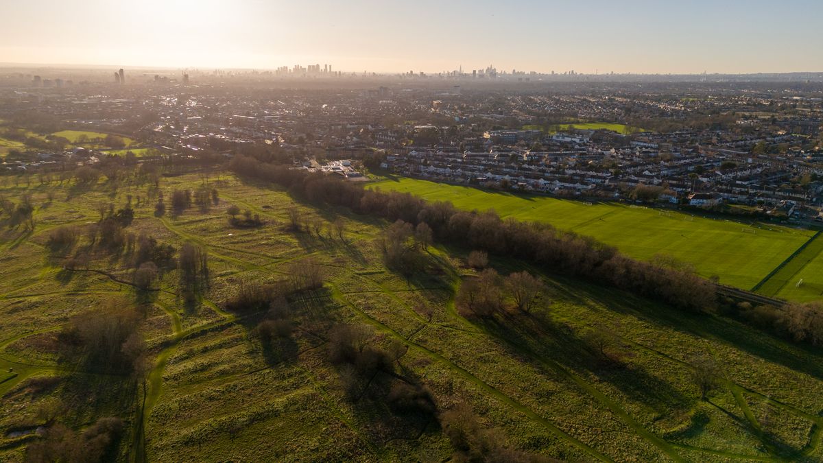 Aerial view looking toward london