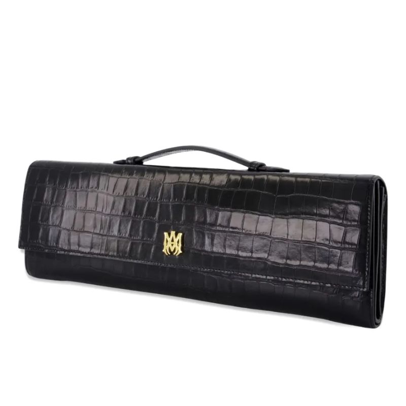 black leather, croc-embossed Amiri bag