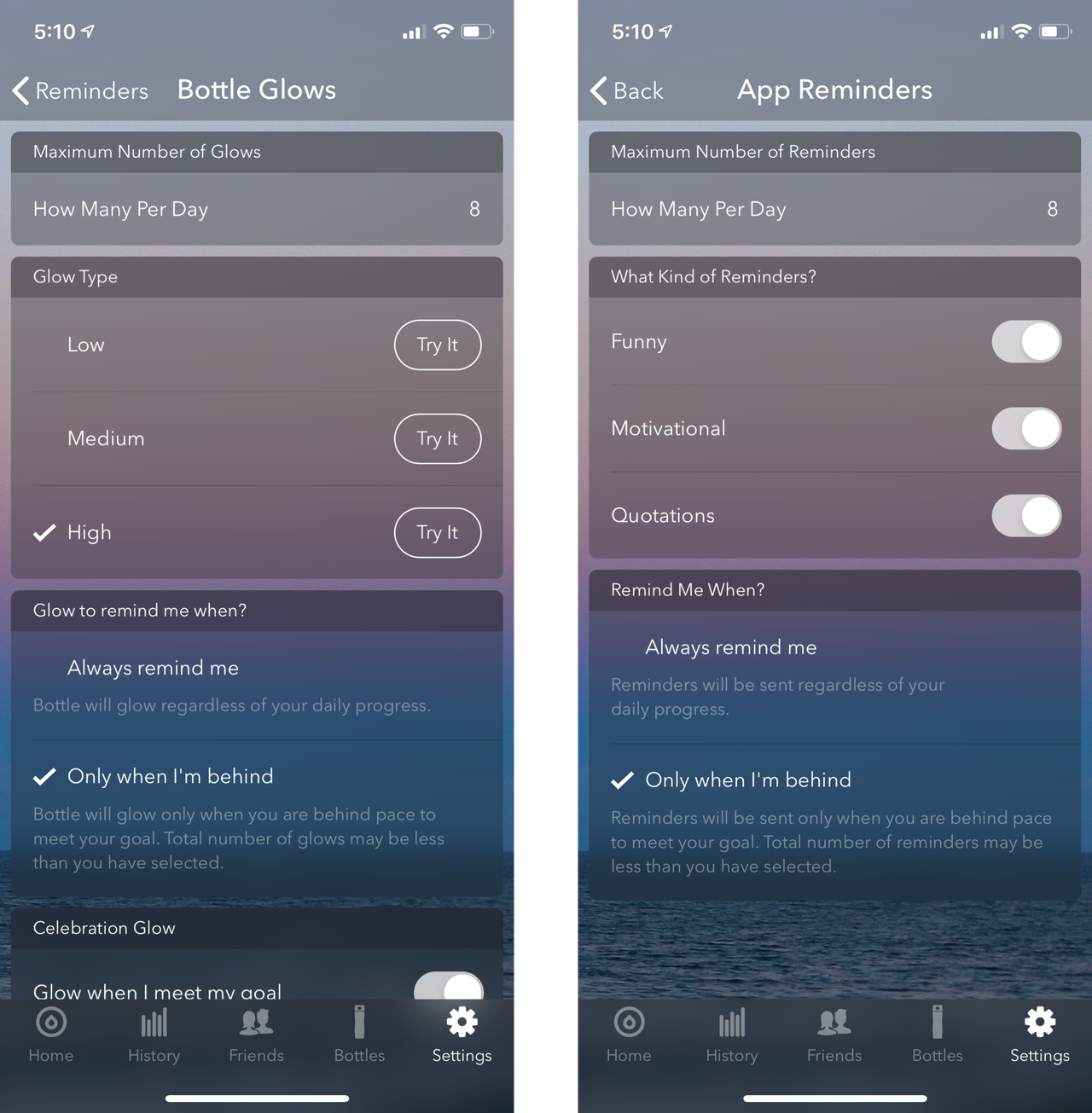 Hidratespark App Reminders Glows