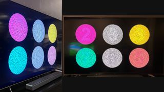 TCL Q7 TV showing color test pattern on and off-axis