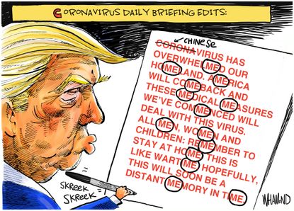 Political Cartoon U.S. Trump speech edits all about him racist remarks