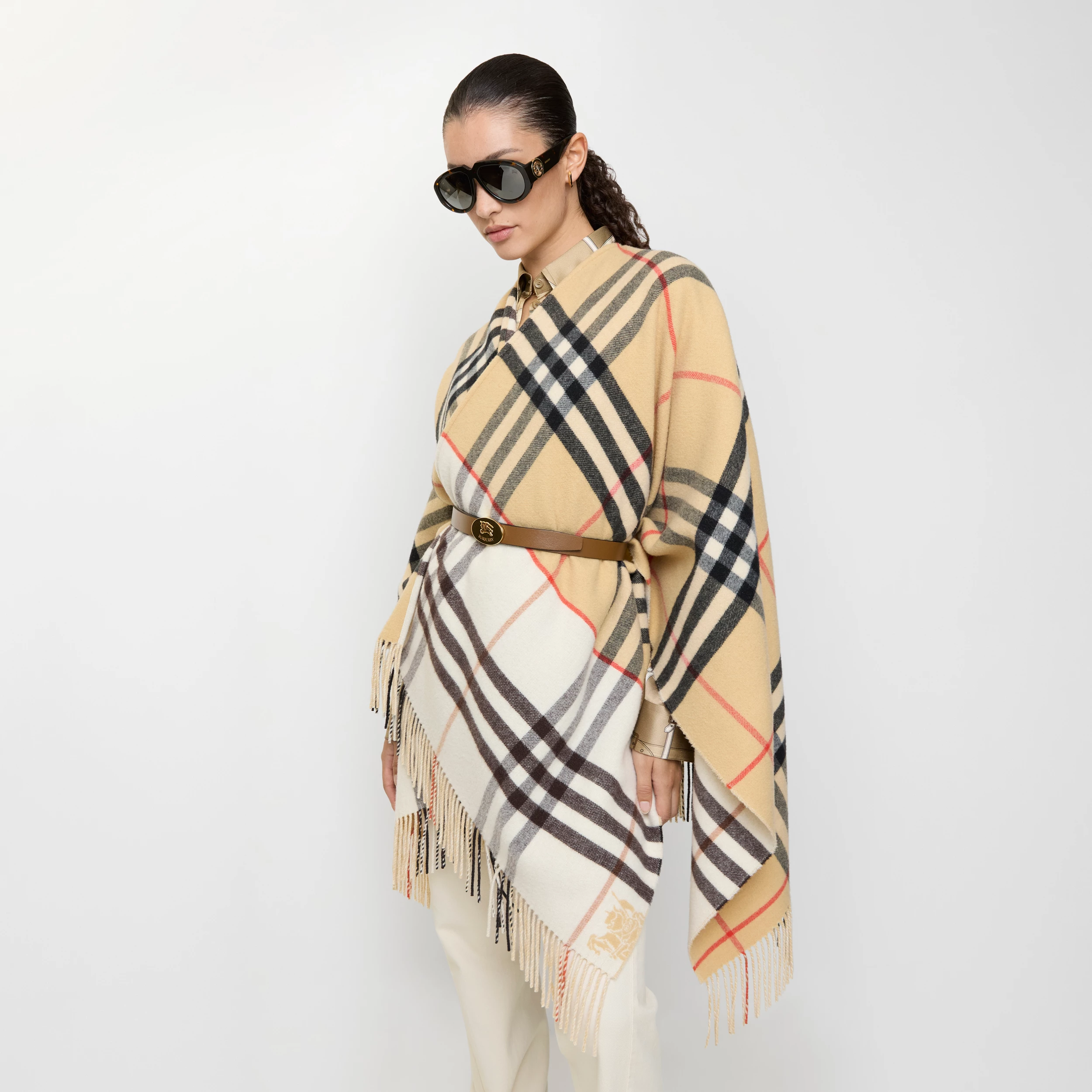 Burberry, Contrast Check Cashmere Wool Cape