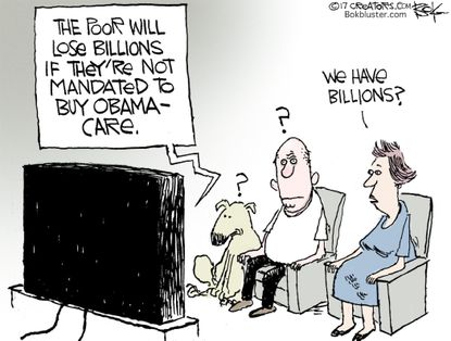 Political cartoon U.S. tax cuts GOP middle class obamacare