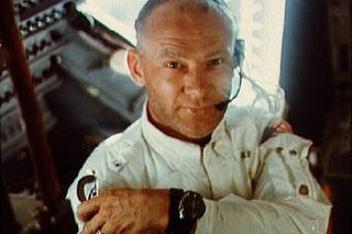 Astronaut Buzz Aldrin poses for a photo in the Lunar Module during the Apollo 11 mission in 1969. A new musical showcases Aldrin's incredible achievements and struggles.