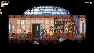 Magical Delicacy - Flora stands in an herbalist shop filled with plants and a domed glass roof