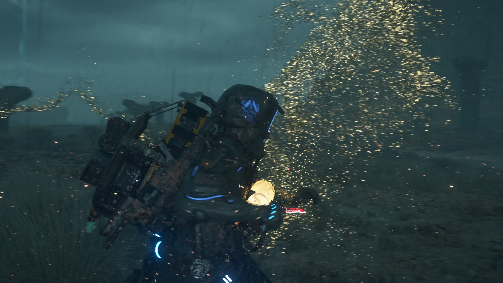 Sam kills a gold BT in Death Stranding 2 to farm Chiral Crystals