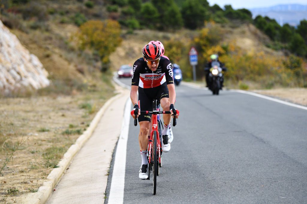 LEKUNBERRI SPAIN OCTOBER 21 Tim Wellens of Belgium and Team Lotto Soudal Julius Van Den Berg of The Netherlands and Team EF Pro Cycling Breakaway during the 75th Tour of Spain 2020 Stage 2 a 1516km stage from Pamplona to Lekunberri lavuelta LaVuelta20 La Vuelta on October 21 2020 in Lekunberri Spain Photo by David RamosGetty Images
