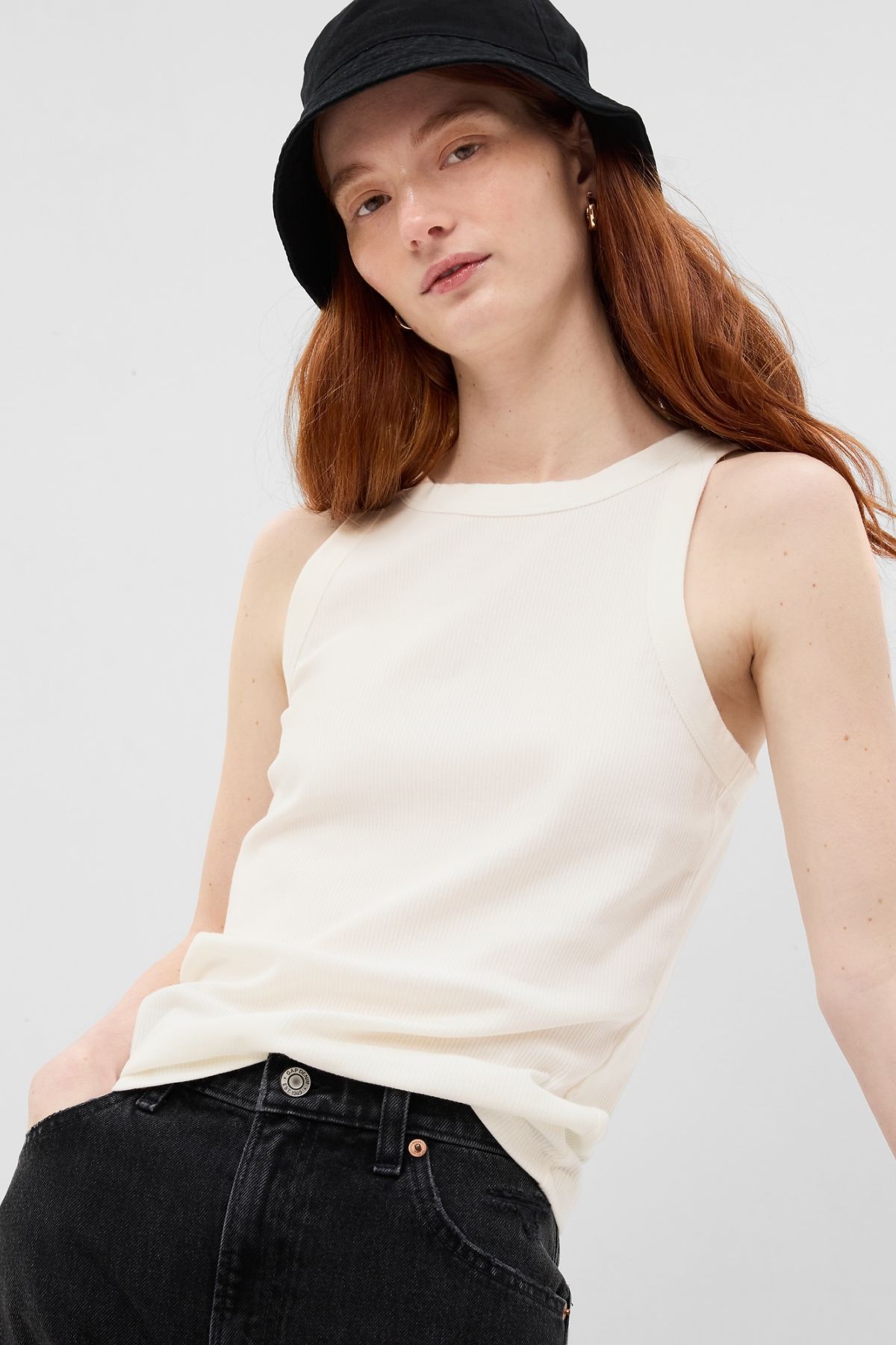 Gap Rib Halter Tank Top in off-white