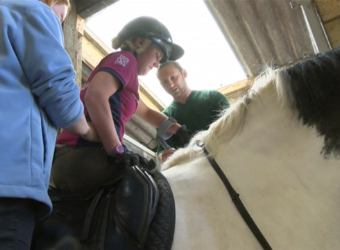 Getting on Buster from the lift