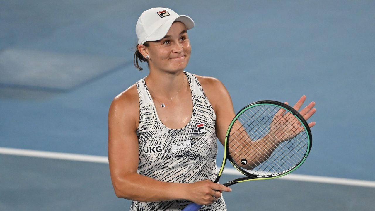 Ashleigh Barty celebrates her Australian Open semi-final victory over Madison Keys 