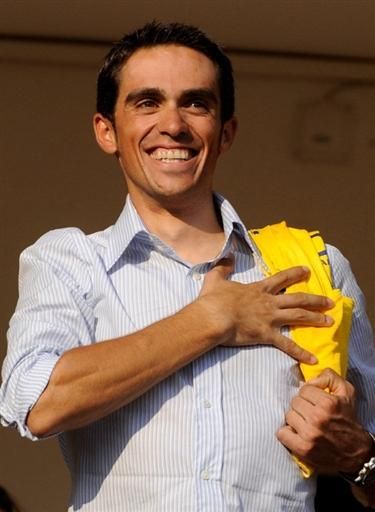 2009 Tour champion Alberto Contador is glad to be back in his home town of Pinto, Spain to greet well-wishers the day after his second Tour victory.