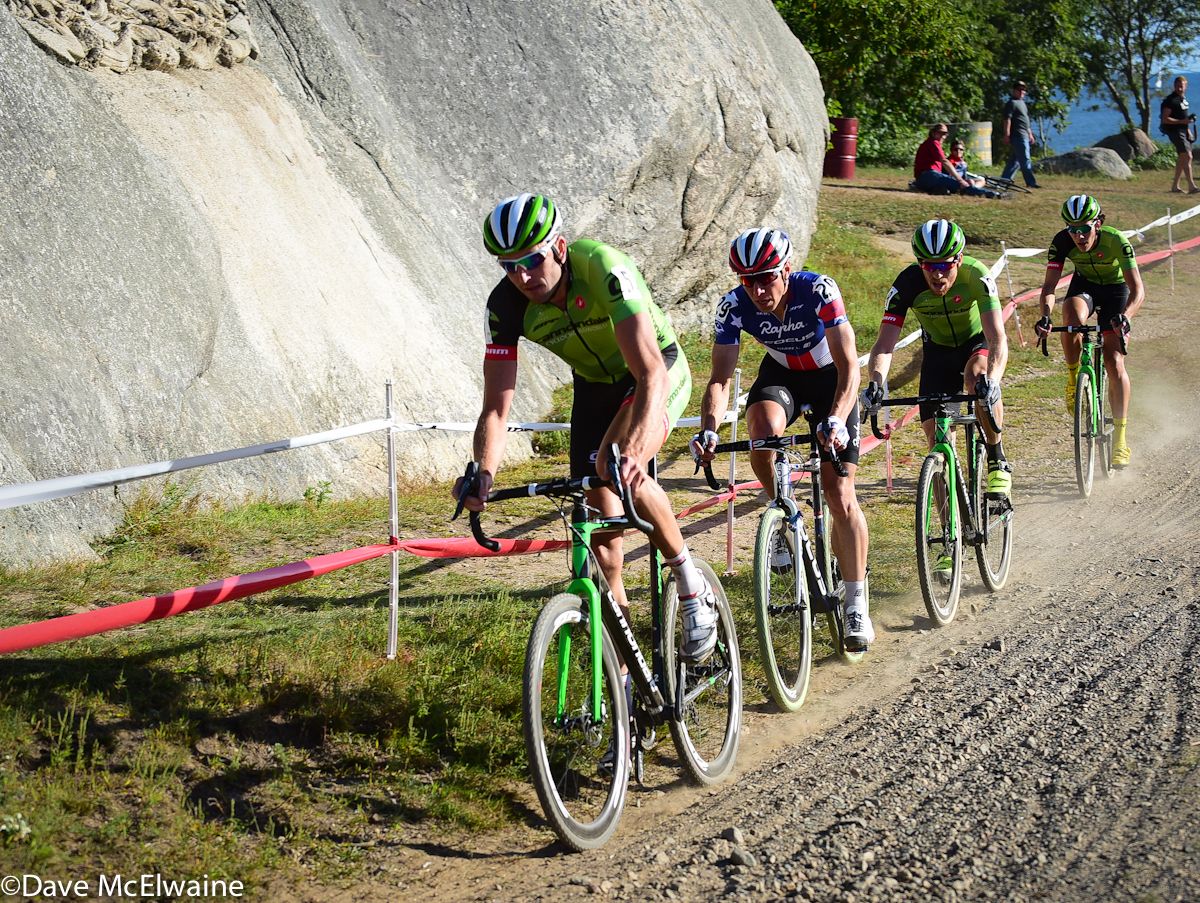 Ryan Trebon (Cannondale) leading Jeremy Powers, Stephen Hyde, and Curtis White on lap three