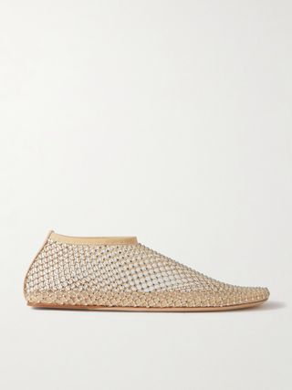 Minette Crystal-Embellished Mesh Ballet Flats