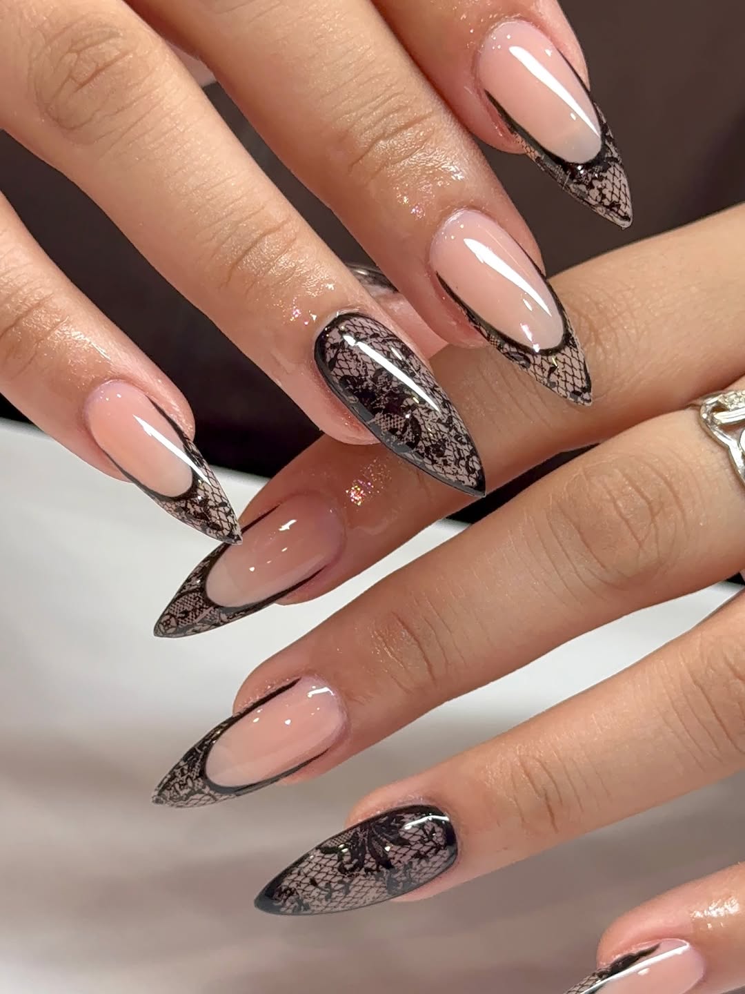 black lace nails with french manicure
