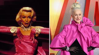 GENTLEMEN PREFER BLONDES, Marilyn Monroe, 1953, 'Diamonds Are a Girl's Best Friend' production number. TM and Copyright (c) AND Dame Helen Mirren attends the "Shazam! Fury of the Gods" UK Special Screening at Cineworld Leicester Square on March 07, 2023 in London, England.