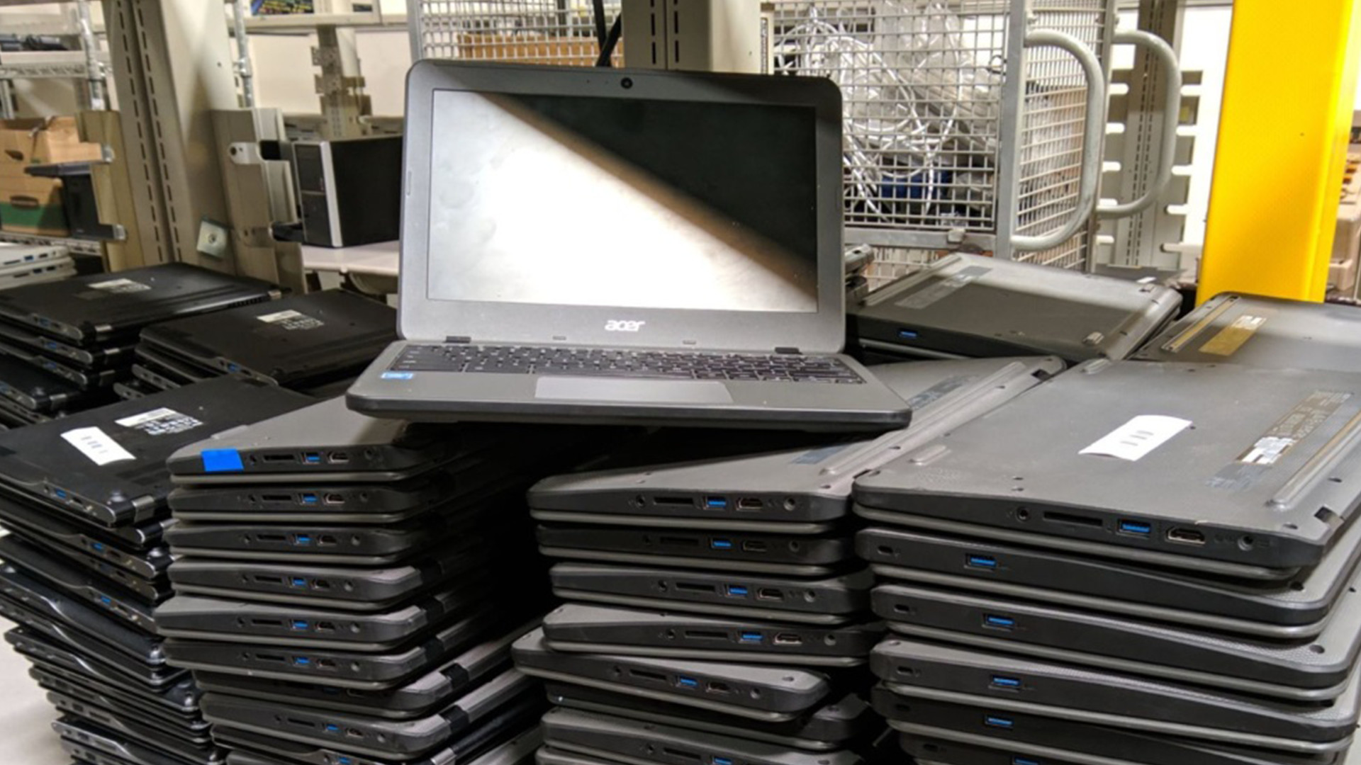 Stacks of Chromebooks