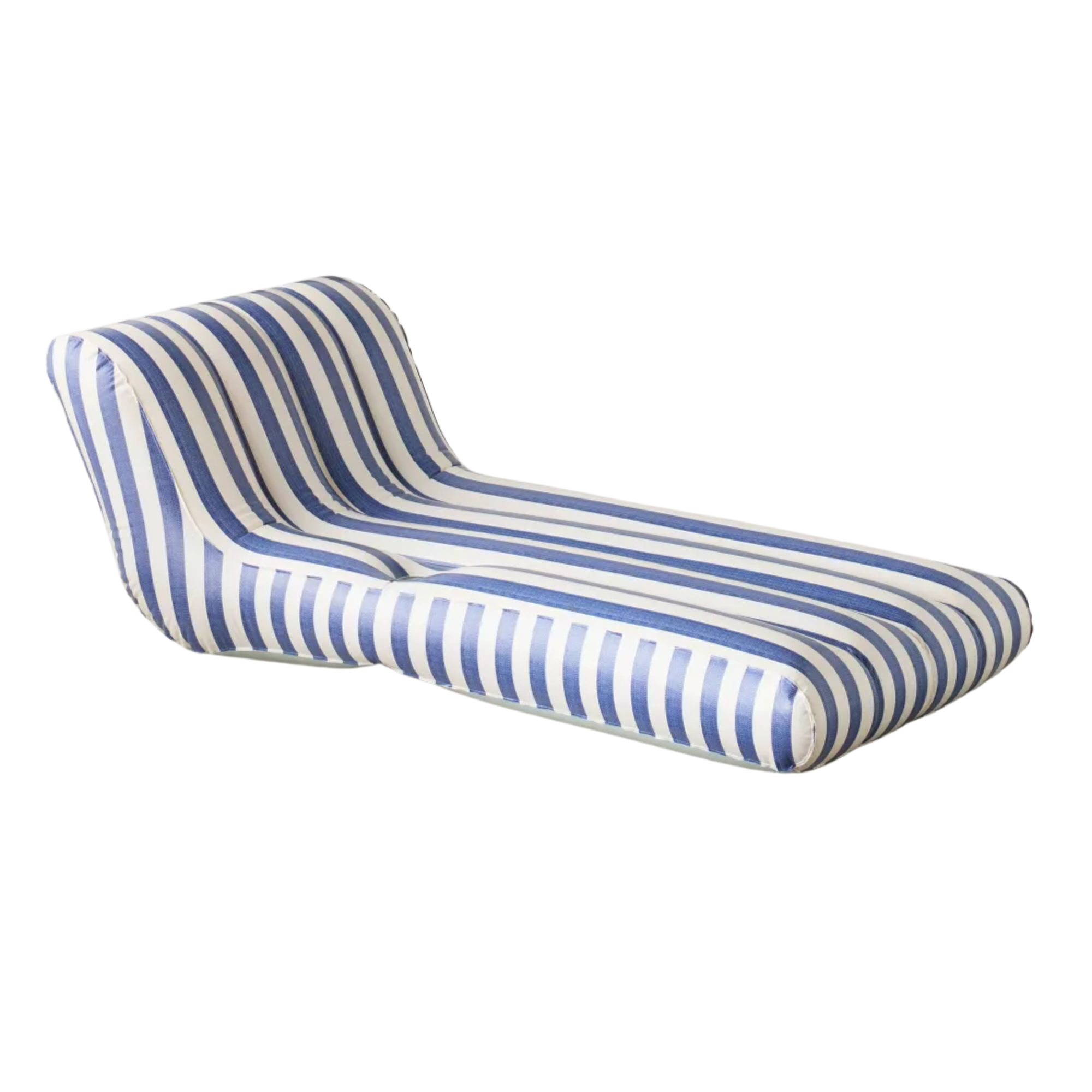 a striped blue and white pool float