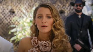 Blake Lively's Emily looking worried during her wedding in Another Simple Favor