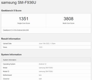 Geekbench results for the supposed Galaxy Z Fold 4