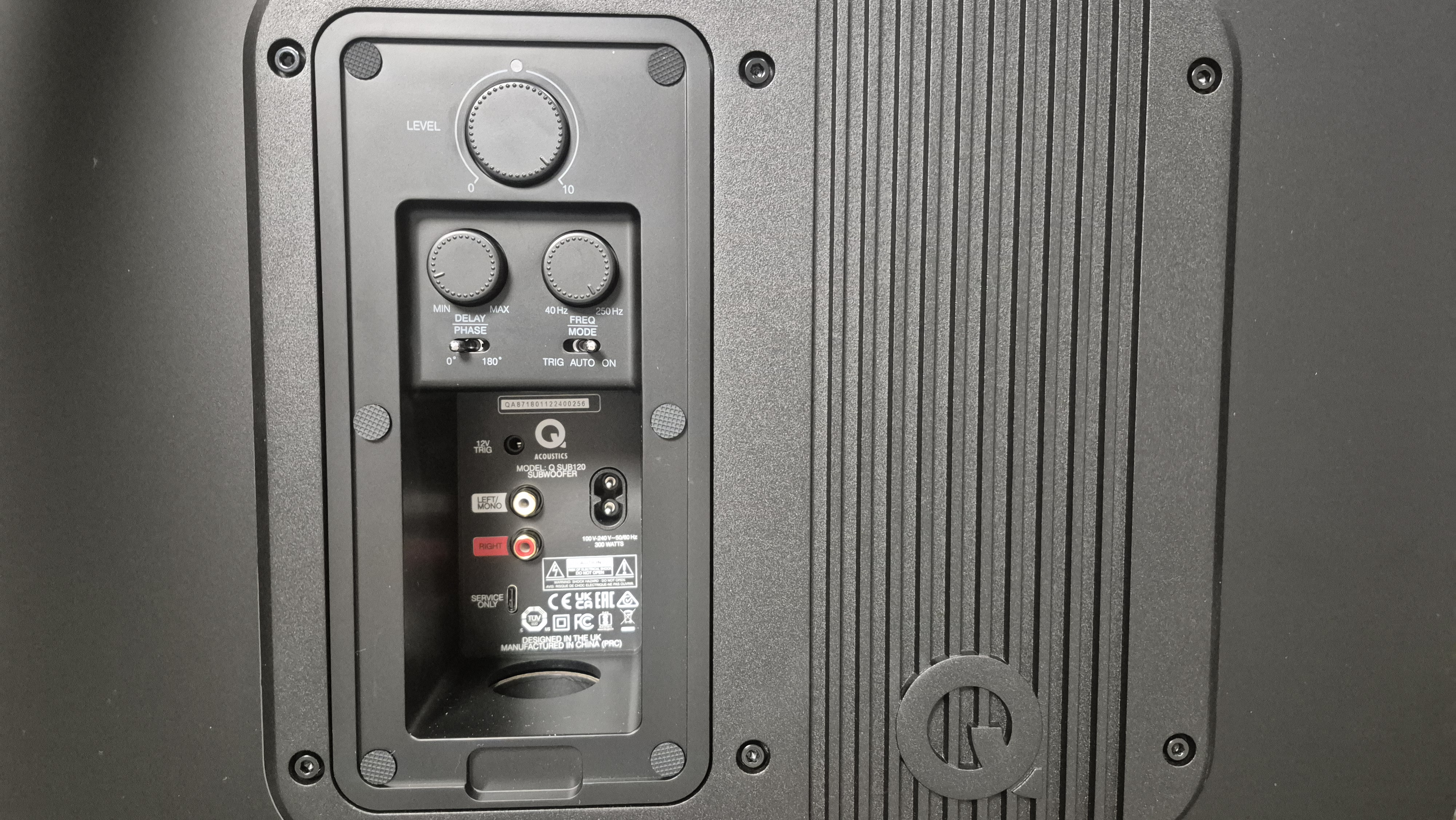 Controls on the reverse side of the Q Acoustics Q Sub120