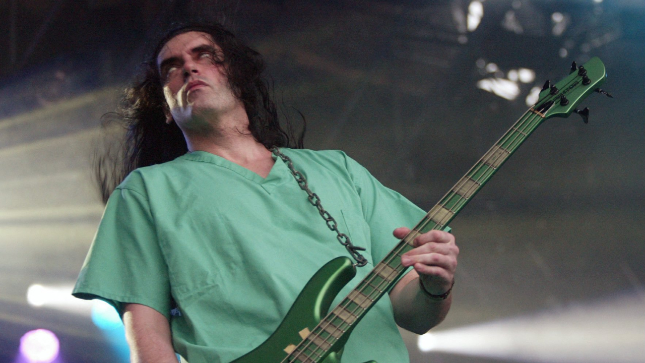 Peter Steele on stage in scrubs