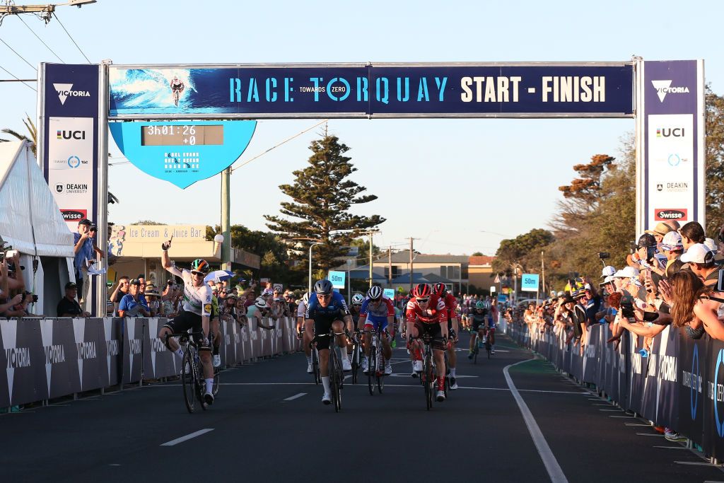 Sam Bennett celebrates his win