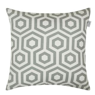 grey square pillow with hexagonal print