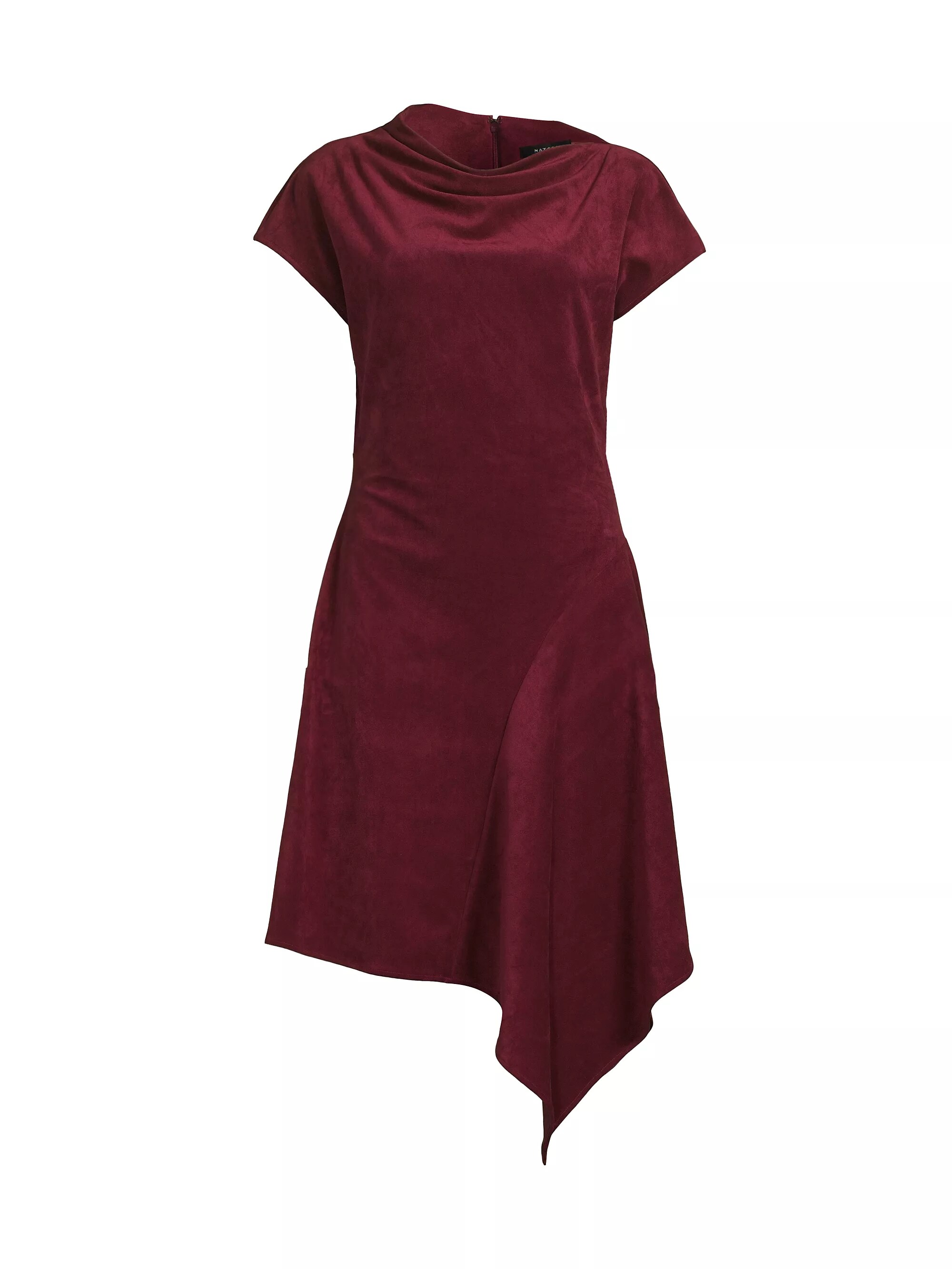Vegan Luxe Suede Asymmetric Drape Neck Dress