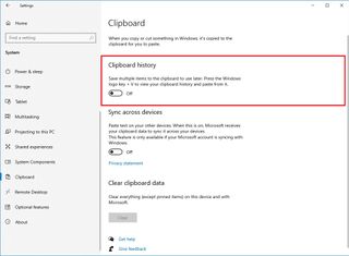 Windows 10 disable Clipboard history