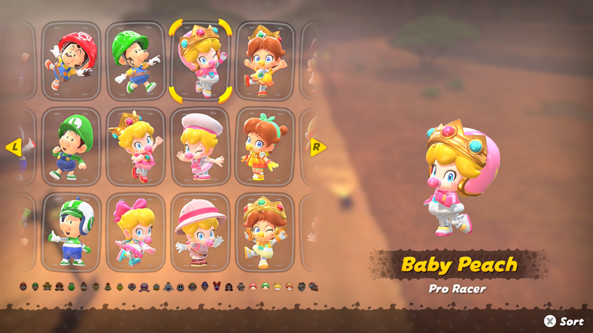 Mario Kart World Baby Peach outfits including Pro Racer