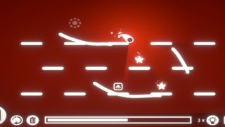 A glowing ball free falls through a red level in Line Blaster.