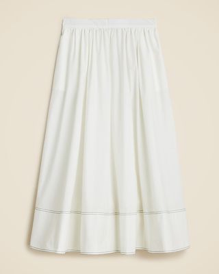 Contrast-Stitch Midi Skirt in Cotton Poplin