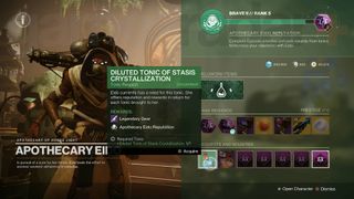 Destiny 2 Revenant Tonic requests from Eido's vendor screen