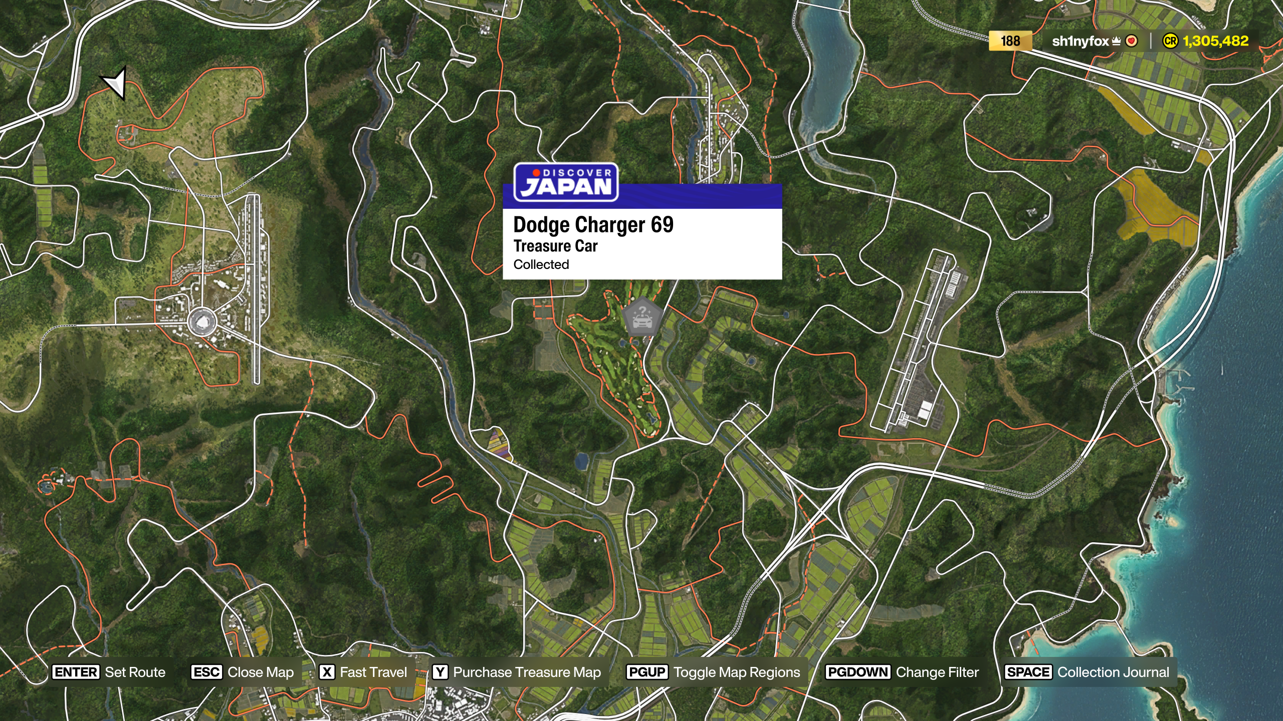 Map location for the Dodge Charger Treasure Car in Forza Horizon 6.