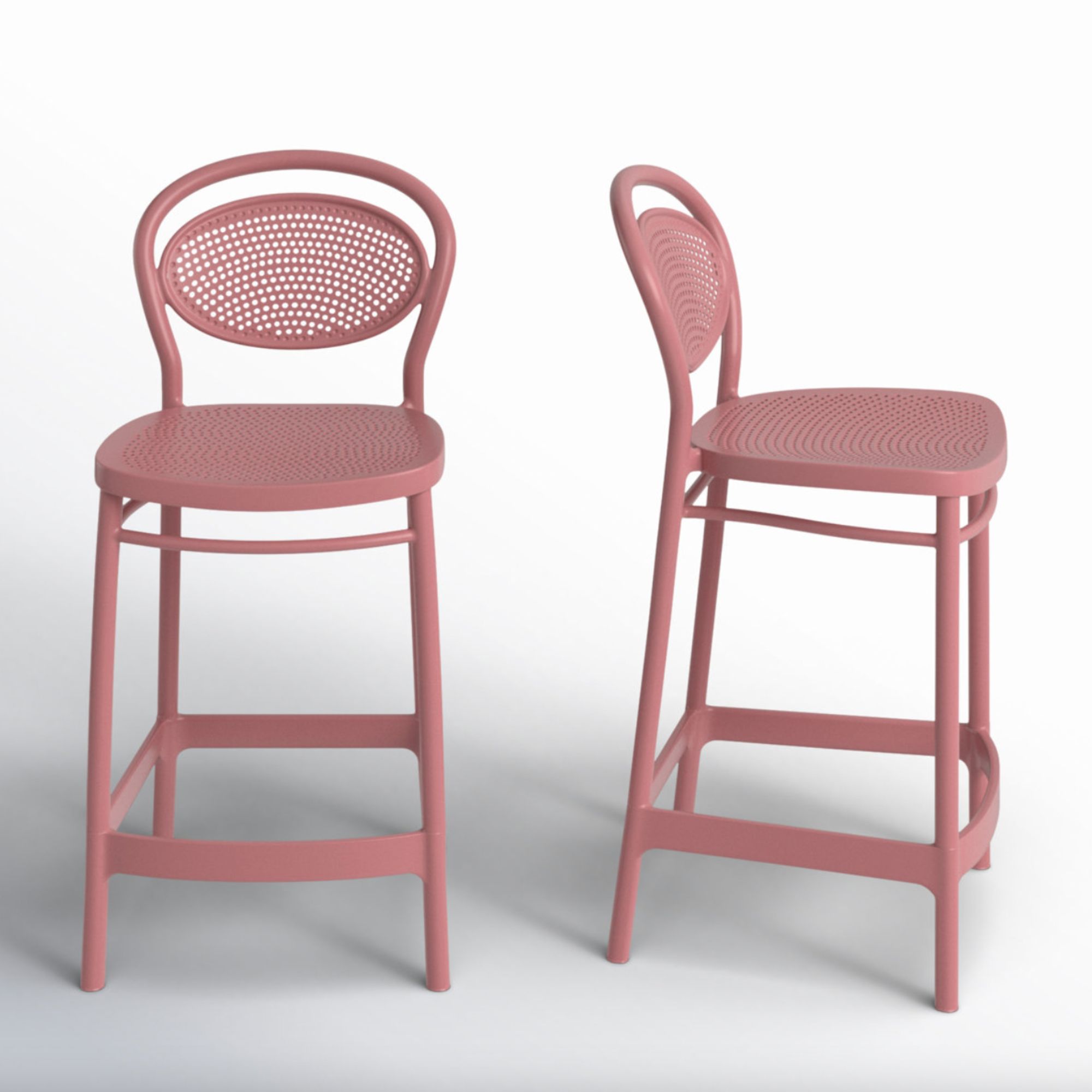 Pair of pink outdoor bar stools