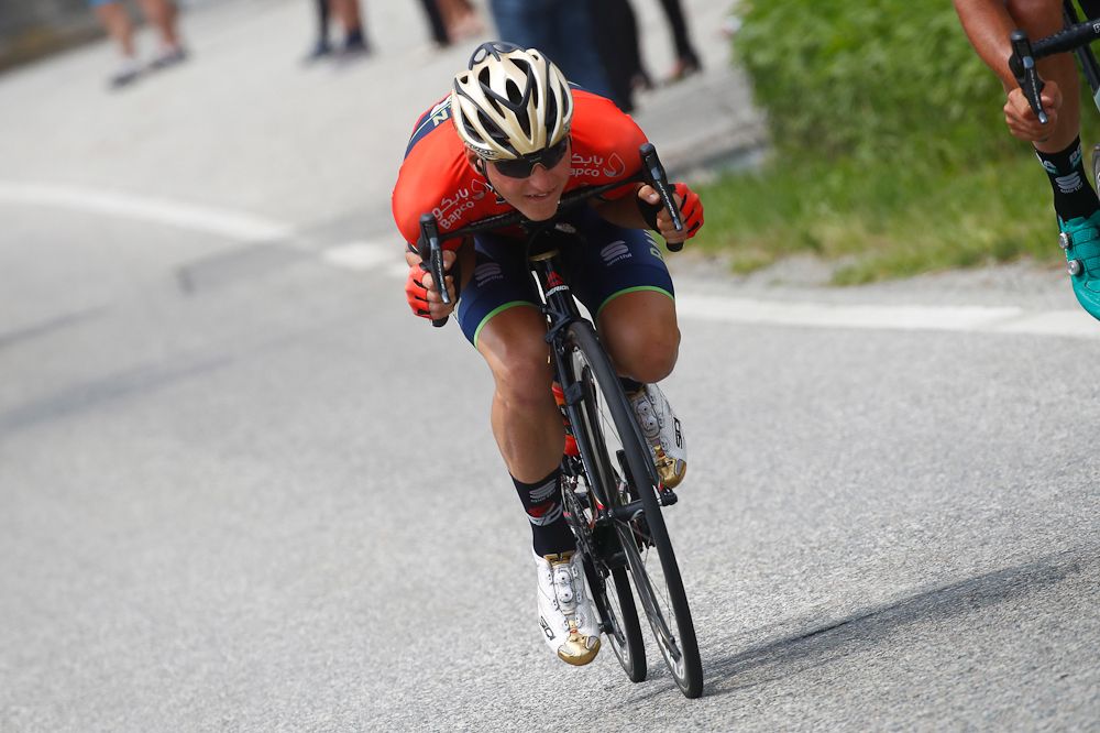 Matej Mohoric (Bahrain-Merida) descends during stage 20 at the Giro