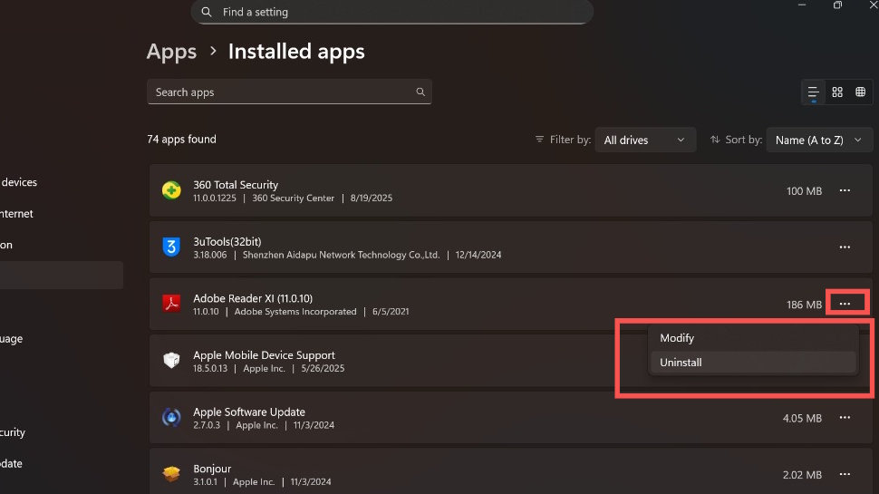 How to uninstall an app on Windows.